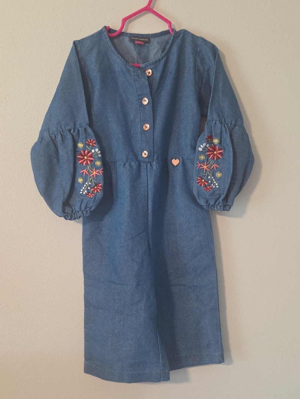 Kids Denim One-Piece with Floral Embroidery
